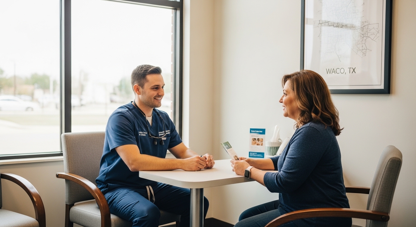 Dentist consulting with a patient in a modern Waco, TX dental office